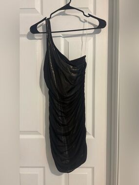 Black One-Shoulder Ruched Party Dress